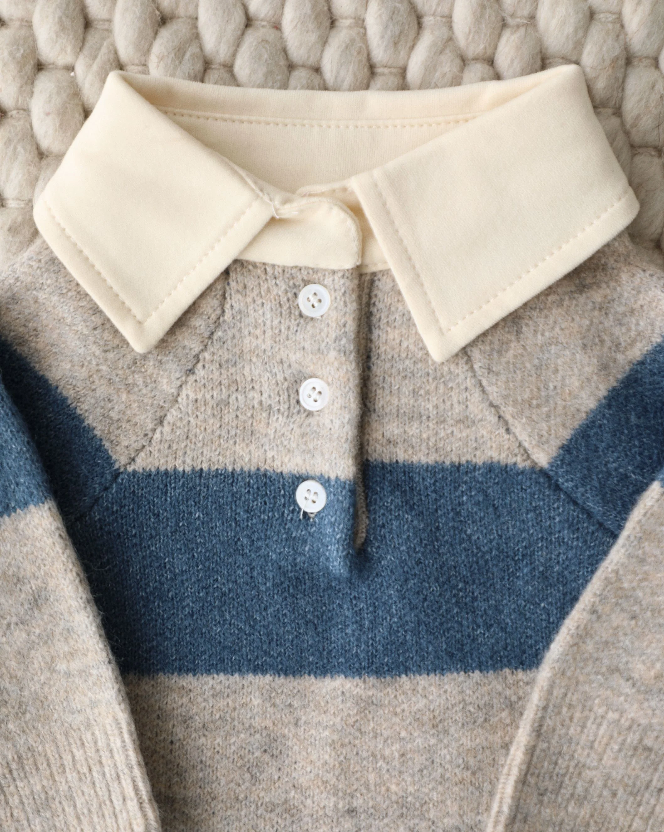 Prep School Pup Blue + Grey Striped Rugby Sweater - Image 4