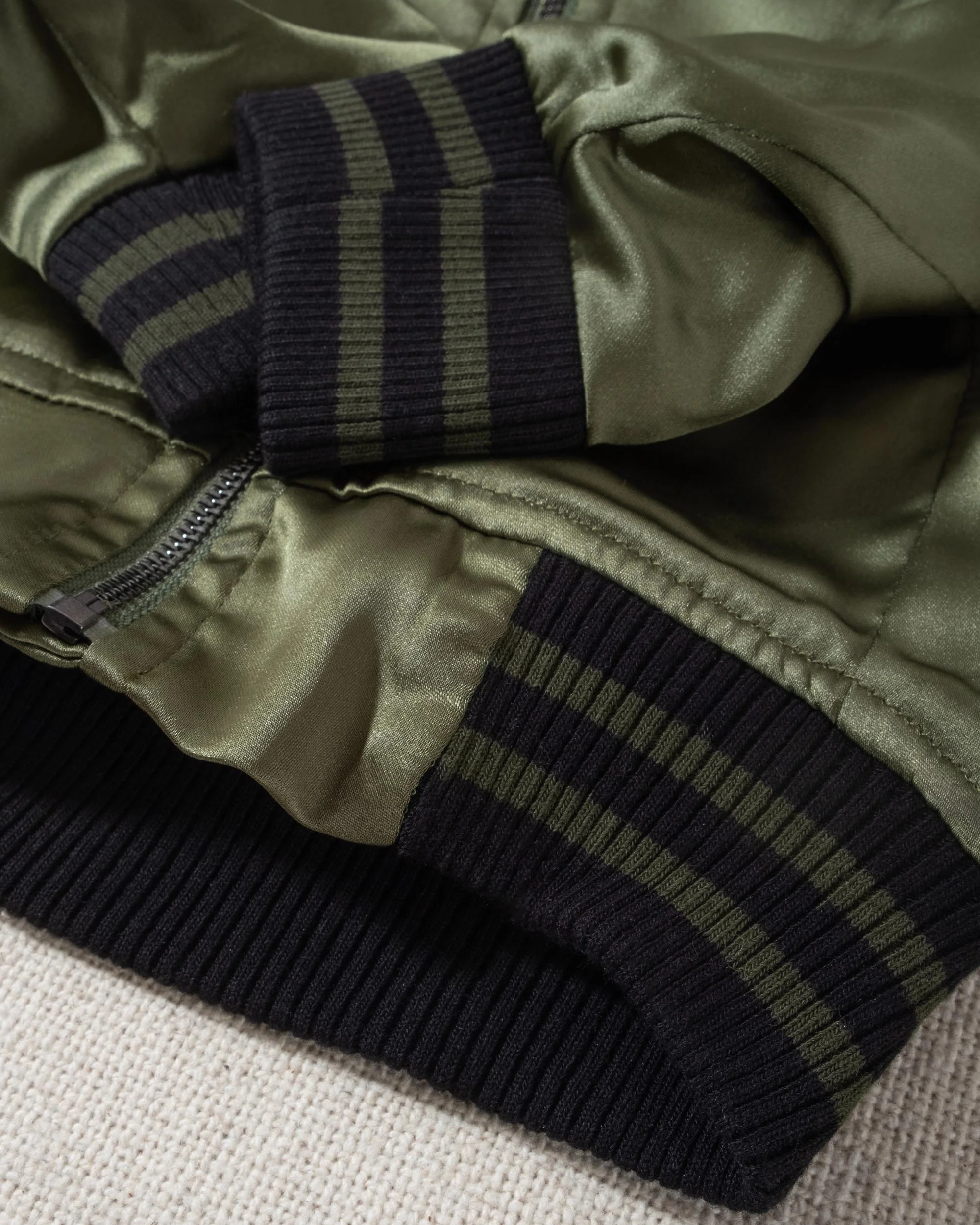 Be Cool Olive Green Satin Bomber - Image 4