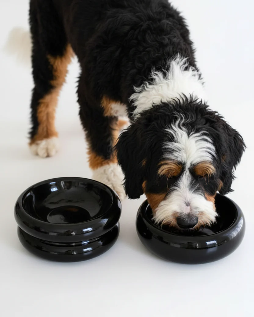 Modern Muse Halo Pet Bowl Set in Onyx